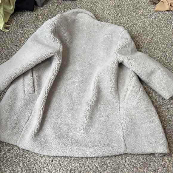 Abercrombie & Fitch The A&F Teddy Coat Gray Cozy Fuzzy Sherpa Size S Pockets - Picture 3 of 4